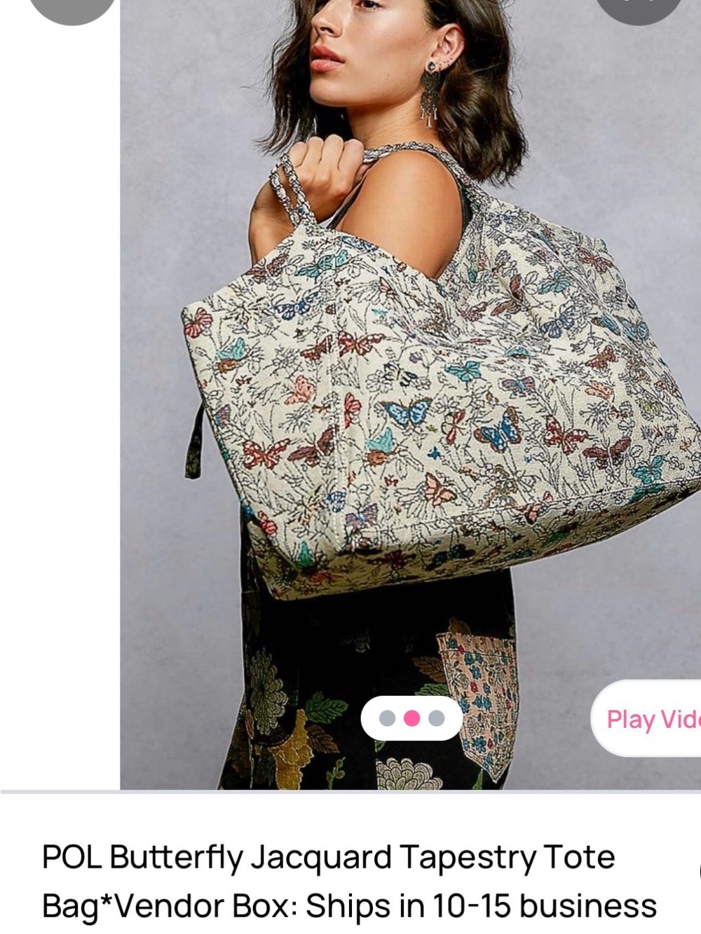 POL Cream Butterfly Jacquard Tote with Multi-Color Accents